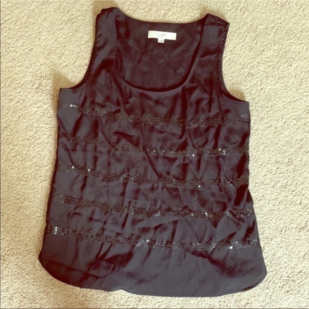 Ann Taylor LOFT Black Sequin Sleeveless Top‎ Small